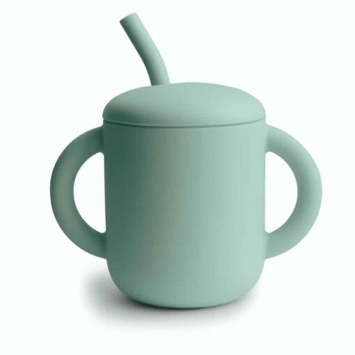 Mushie Training Cup + straw Soft Cambridge Blue