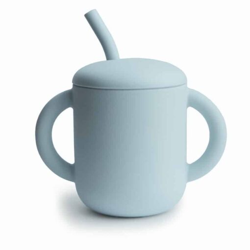 Mushie Training Cup + straw Soft Powder Blue