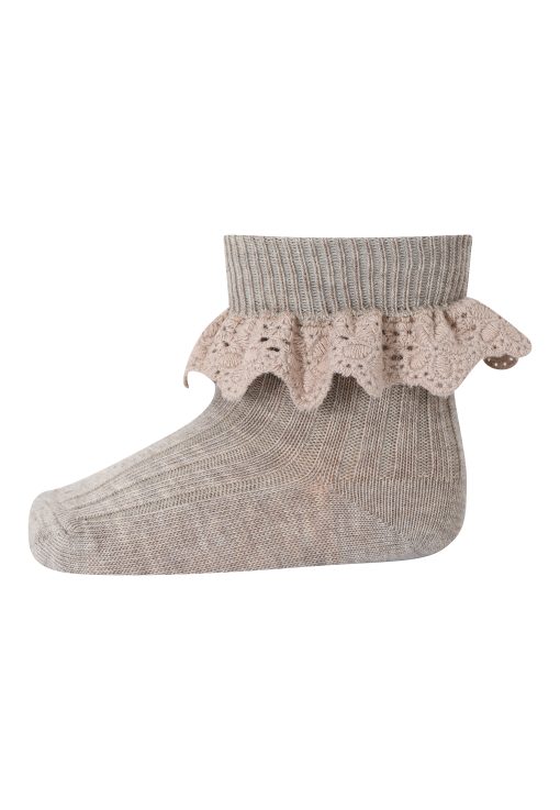 mp denmark baby socks with lace Light Brown Melange