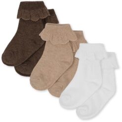 Konges Slojd 3 pack Frill socks white/sand/brown