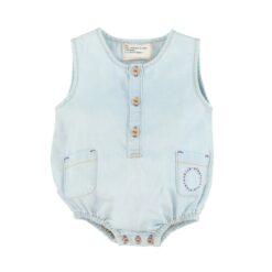 Piupiuchick sleeveless baby romper | light blue chambray