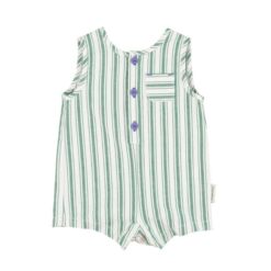 Piupiuchick baby short jumpsuit white large green stripes