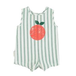 Piupiuchick baby short jumpsuit white large green stripes