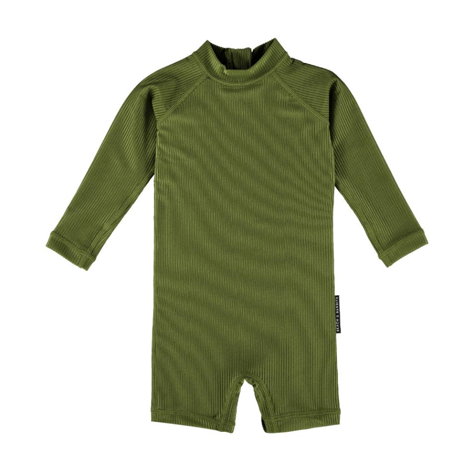 Beach & Bandits Pesto Ribbed Babysuit