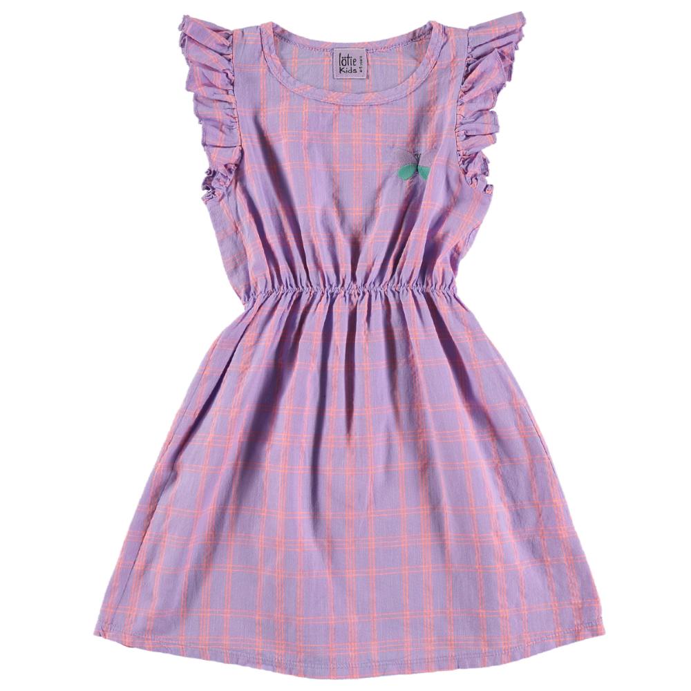 lotiekids Ruffle Sleeve Dress Checks & Butterfly