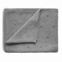 Mushie Knitted Pointelle Baby Blanket Gray Melange