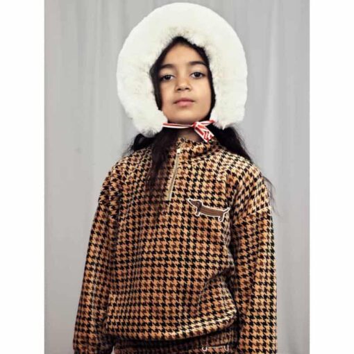 Mini Rodini Dog houndstooth velour halfzip sweatshirt - Afbeelding 2