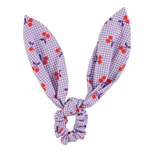 Piupiuchick scrunchie purple & white checkered cherries