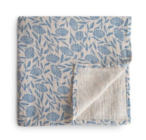 Mushie Swaddle Blue Flowers
