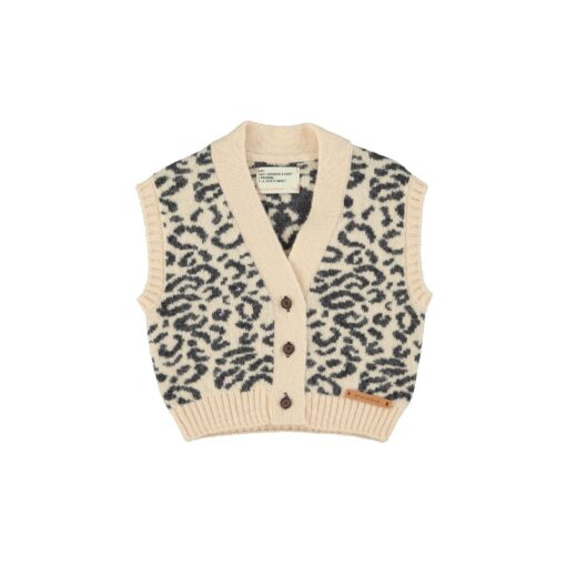 piupiuchick Knitted waistcoat Light pink black animal print