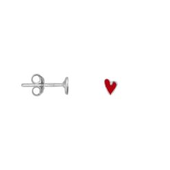 Bibi Camille Mini Heart Red Stud Earring Silver