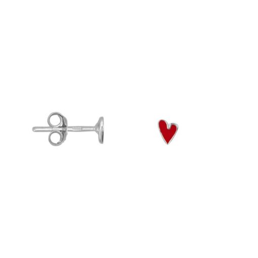 Bibi Camille Mini Heart Red Stud Earring Silver