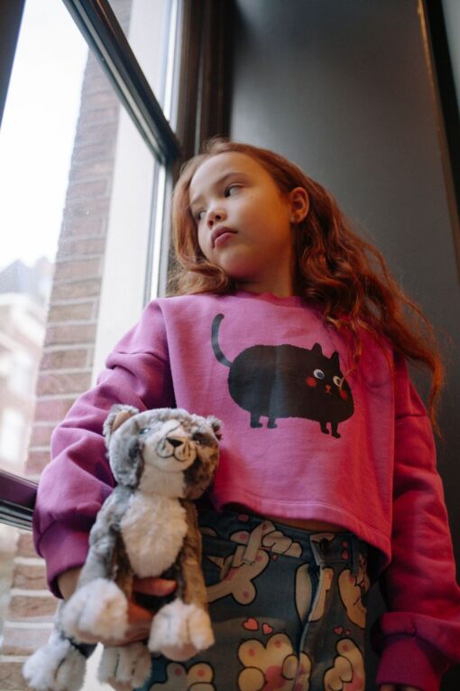 Daily Brat Meows-A-Lot Cropped Sweater Rose Sorbet