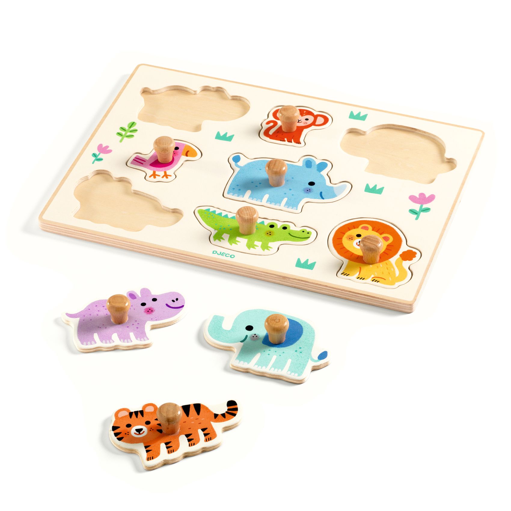 Djeco Grote Knoppuzzel Hippo 'n Co DJ01123 - Afbeelding 2