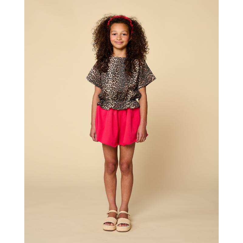 Petit Blush Blouse Elastic Waist Leopard AOP