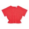 Petit Blush Blouse Elastic Waist Check Red