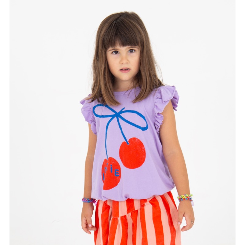 lotiekids ruffle sleeve tee cherries mauve