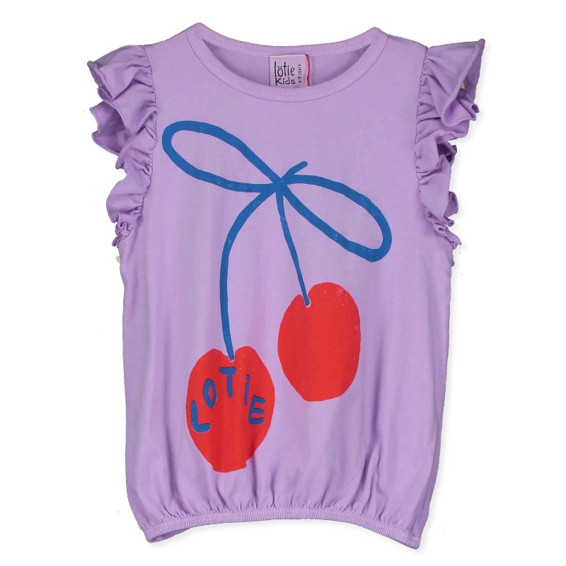 lotiekids ruffle sleeve tee cherries mauve