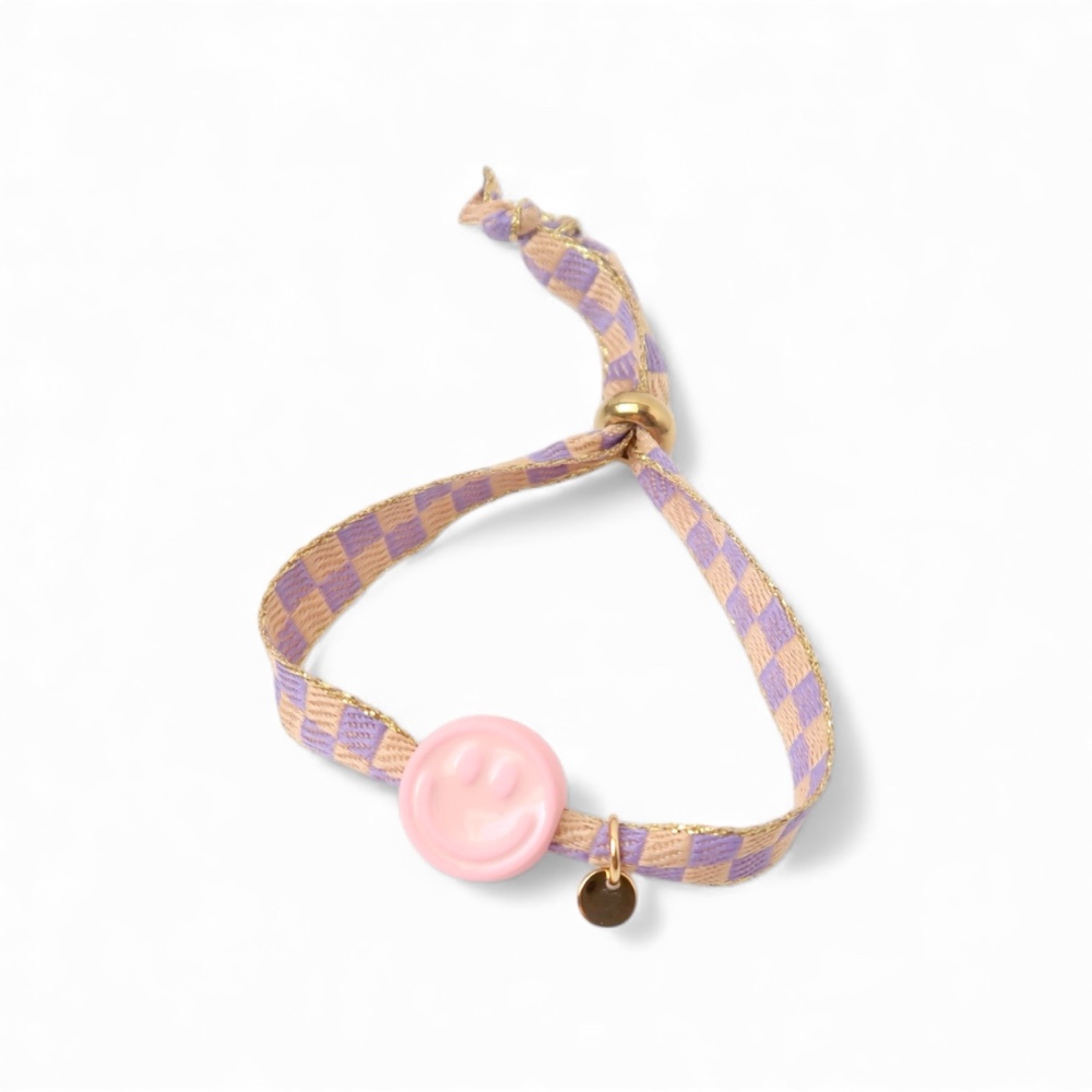 Love Issue Armbandje Happy smiley2.0 pink checked lila