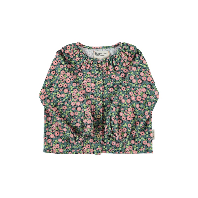 piupiuchick blouse round collar green multicolor flowers