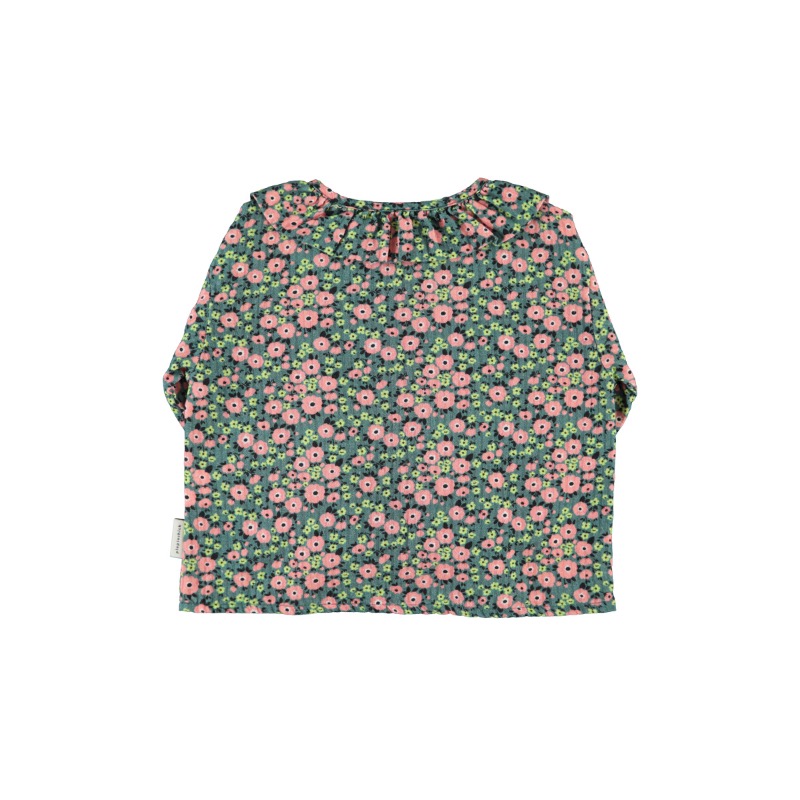 piupiuchick blouse round collar green multicolor flowers