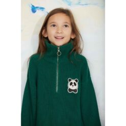 Alternative view of Mini Rodini Panda patch chunky knit half zip sweater