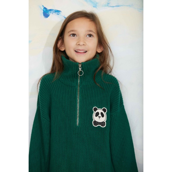 Mini Rodini Panda patch chunky knit half zip sweater - Afbeelding 2