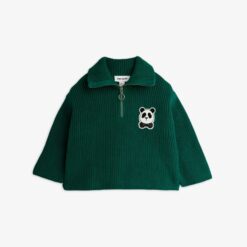 Mini Rodini Panda patch chunky knit half zip sweater