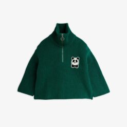Mini Rodini Panda patch chunky knit half zip sweater