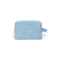 Studio Noos Denim Toiletry Bag Light Blue Hearts