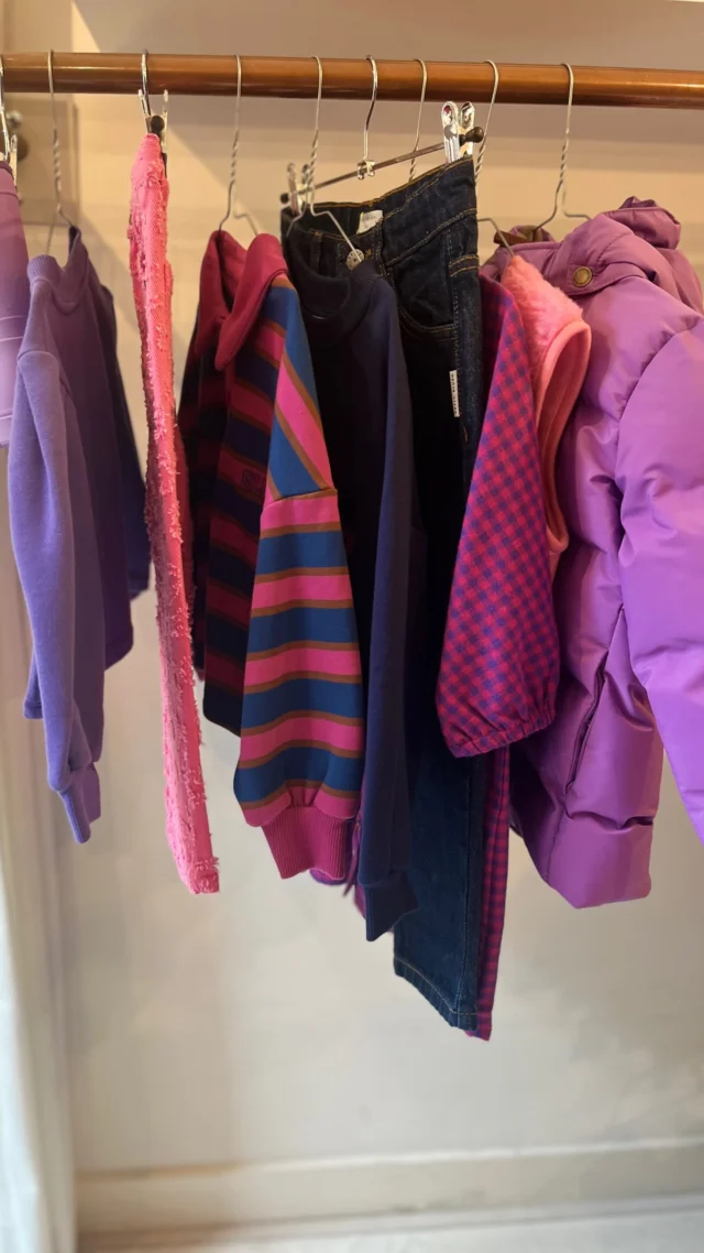 Een capsule voor voor meiden die van roze en paars houden. Een leuke sweater met een hondje van daily brat, een roze broek met hartjes erop gestikt ook van daily brat, een leuke gestreepte polo sweater van Petit blush en een donkerblauwe sweater van Petit blush. De donkerblauwe jeans van Petit blush past echt bij alles. Een snoezig geruit jurkje van Nixnut. En voor een extra laagje voor koude dagen, een Alwero bodywarmer. En een fijne winterjas, muts en Thermo boots van En-fant om de winter door te komen.